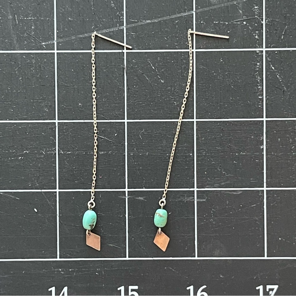 Sterling Silver and Turquoise Threader Earrings - Picture 6 of 7